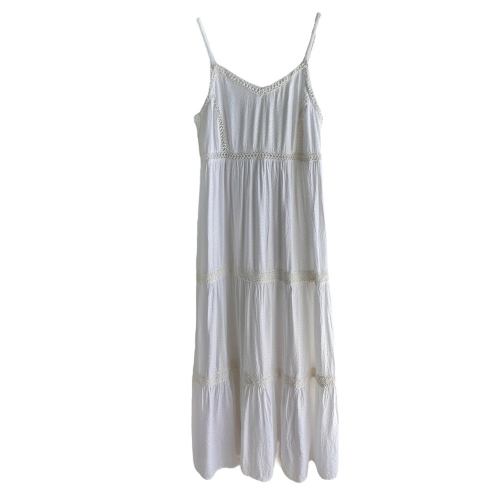 Joie Bohemian Tiered Spaghetti Strap Maxi Dress Size Large White Ivory